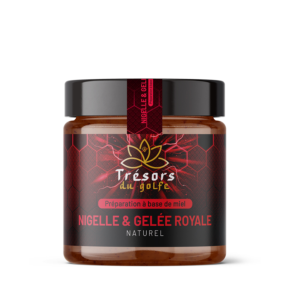 MOCKUP NIGELLE GELEE ROYALE Nigelle & Gelée royale- Préparation à Base de Miel – Image 1